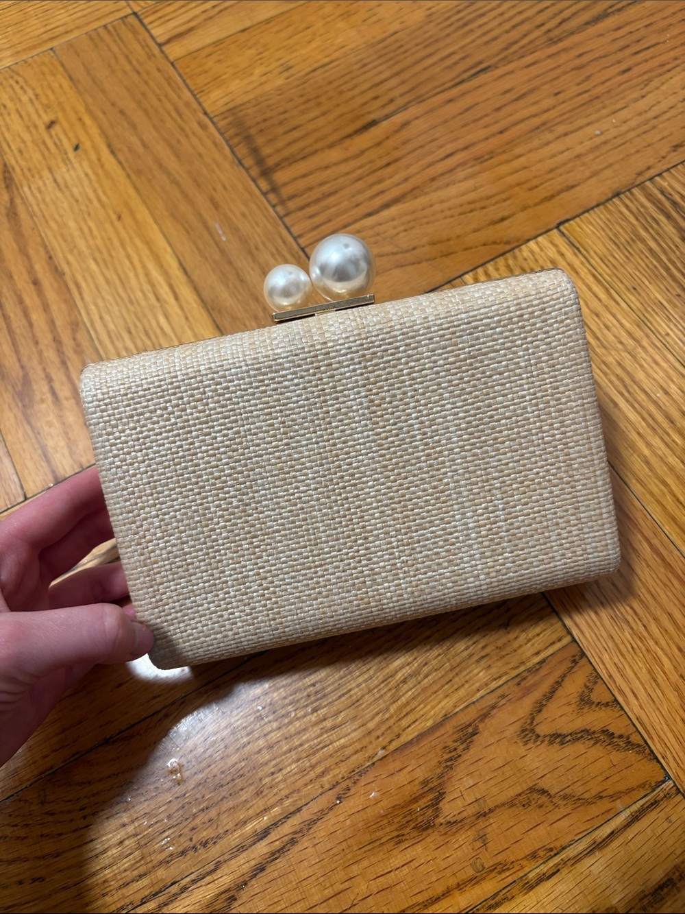 Urban Expressions Woven Box Clutch with Pearl Accents